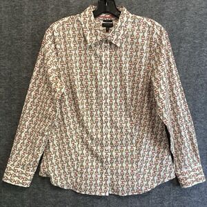 Talbots Top Womens 8 Pink Yellow Chain Link Non Iron Button Shirt Office‎ Career